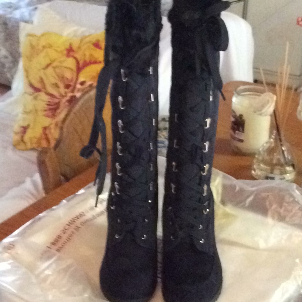 Black Wedge lace up Boots INC Montie US size 6